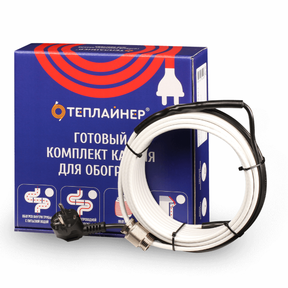 Греющий кабель с сальником ТЕПЛАЙНЕР КСП-10, 80 Вт, 8 м, в трубу с питьевой водой