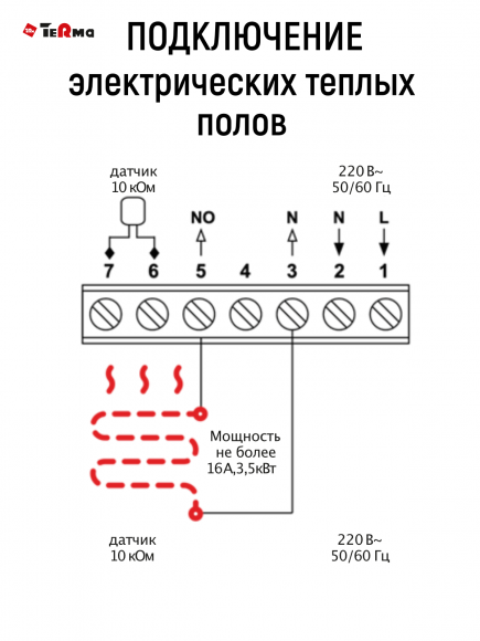 Терморегулятор для теплых полов Terma TRm030, белый, 16А