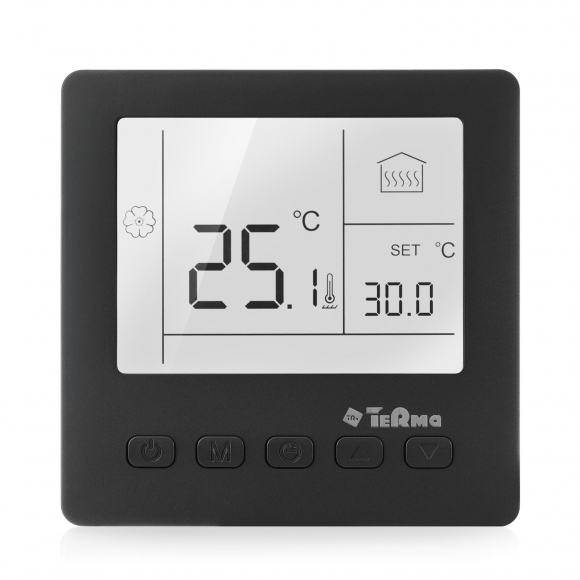Терморегулятор для теплых полов Terma TRm030 с Wi-Fi управлением, чёрный, 16А